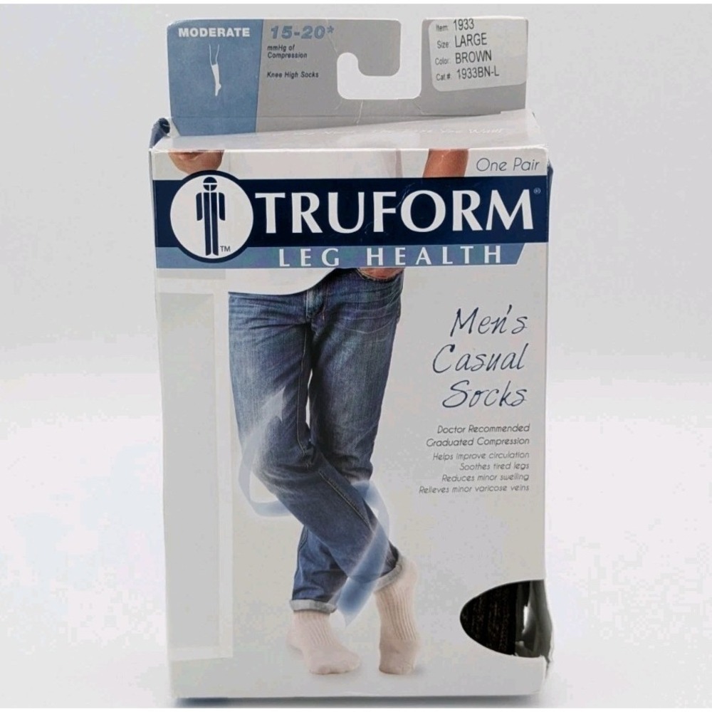 Truform Men's Casual Socks Knee High Brown Large Moderate Compression 15-20 mmHg
